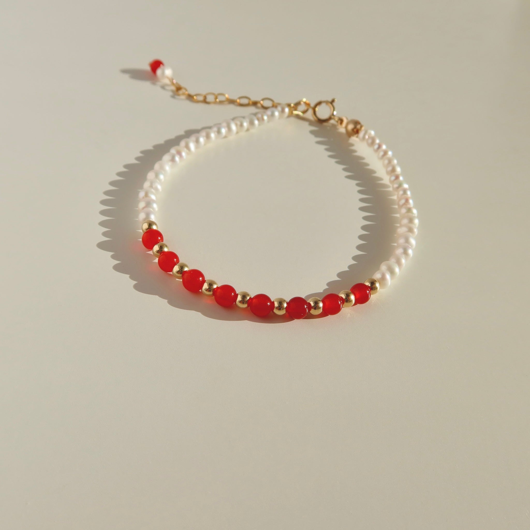 Red Agate & Pearl Beaded Bracelets
