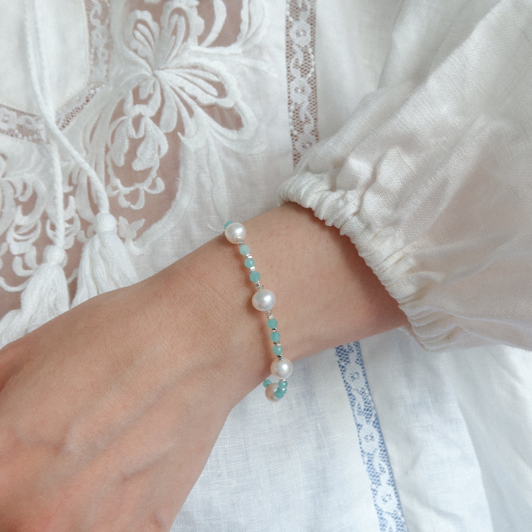 Bleu Amazonite & Pearl Bracelet