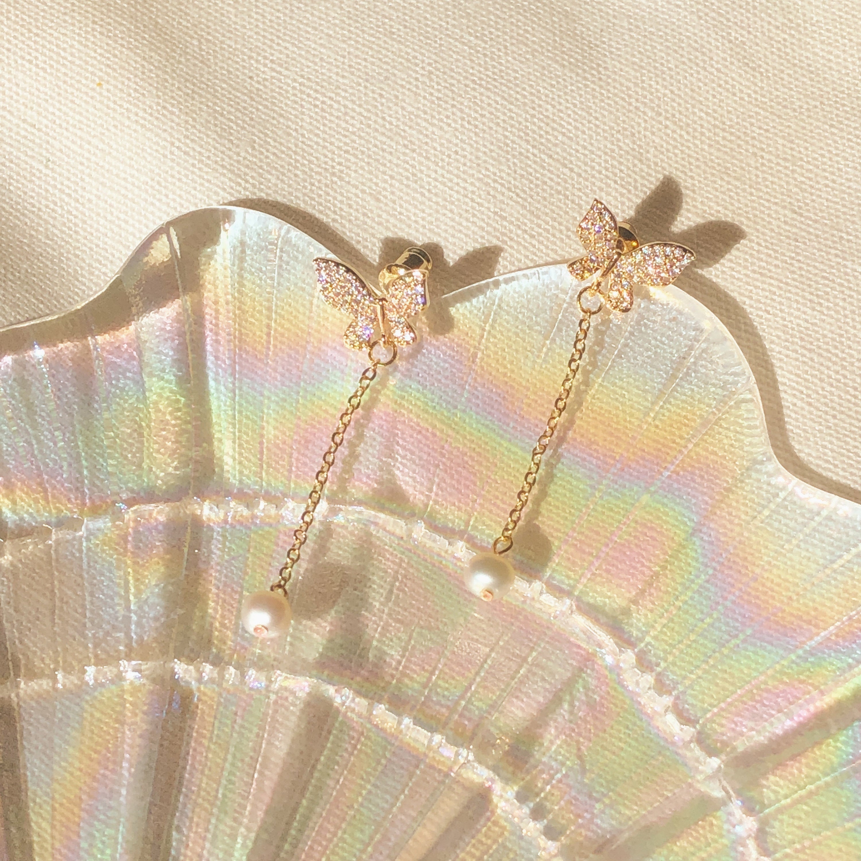 Butterfly and Pearl Dangle Earrings